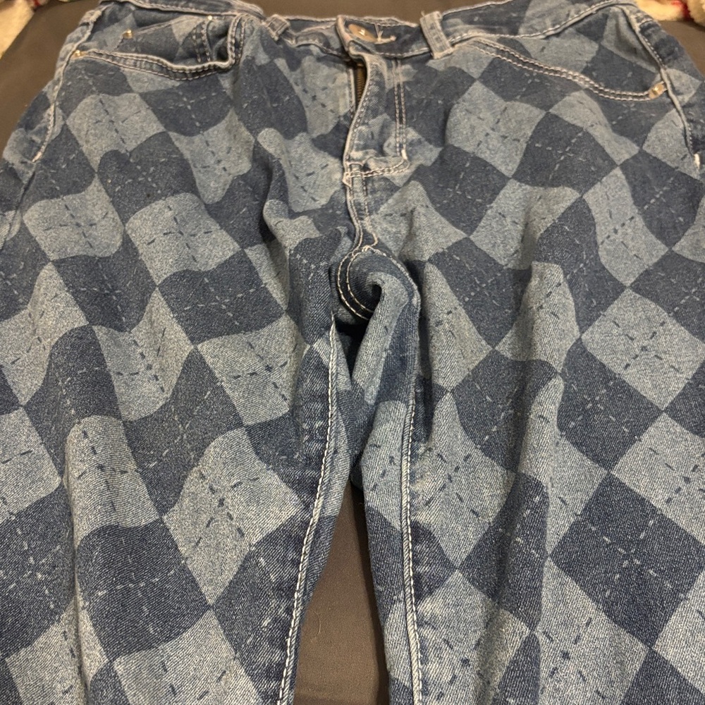 Men's Blue Checkered Jeans